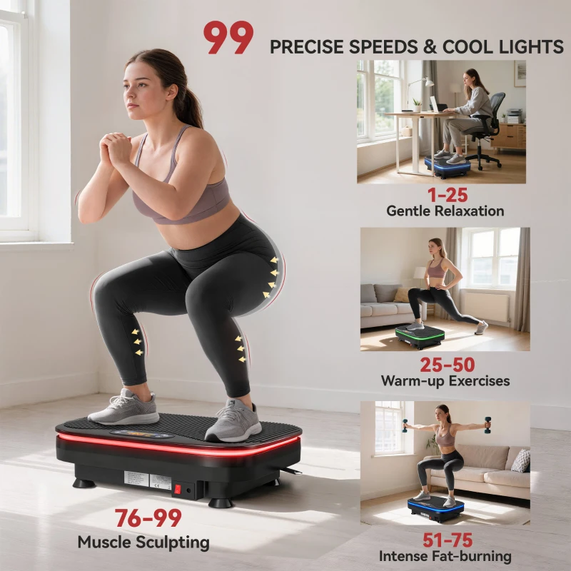 SPORTNOW Vibration Plate Exercise Machine with Cool Lights, 99 Speed Levels