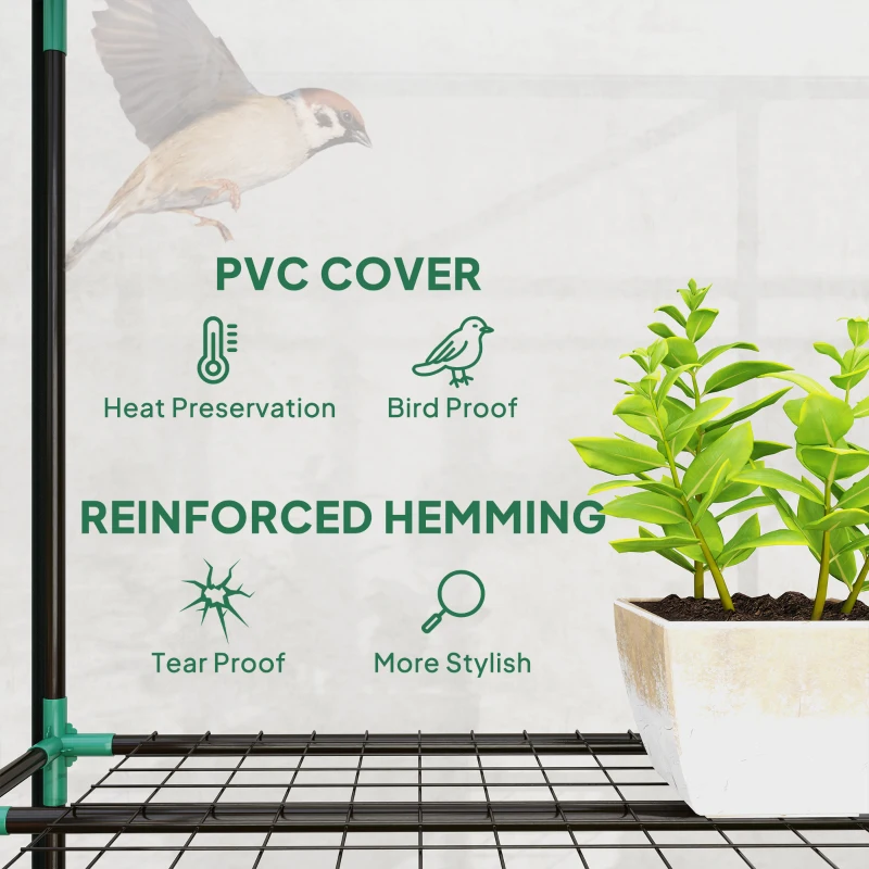 Outsunny 5 Tier Mini Greenhouse, Small Walk-in Greenhouse with Reinforced Plastic Cover, Garden Grow House with Roll Up Door and Shelves, 69 x 49 x 193cm, Green