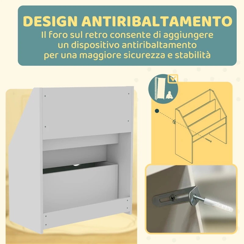 AIYAPLAY Libreria per Bambini 3-8 Anni a 3 Ripiani con Cassetto Inferiore, in MDF, 62.5x30x70 cm, Verde