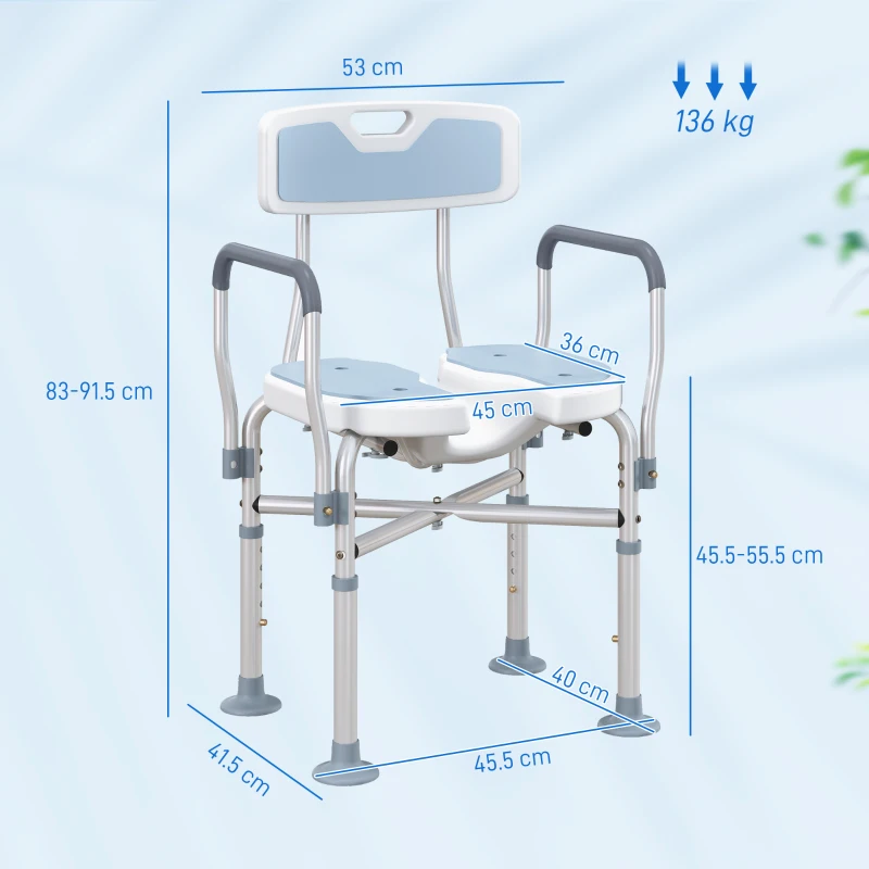 HOMCOM Aluminium Shower Chair, with Padded Seat - Light Blue