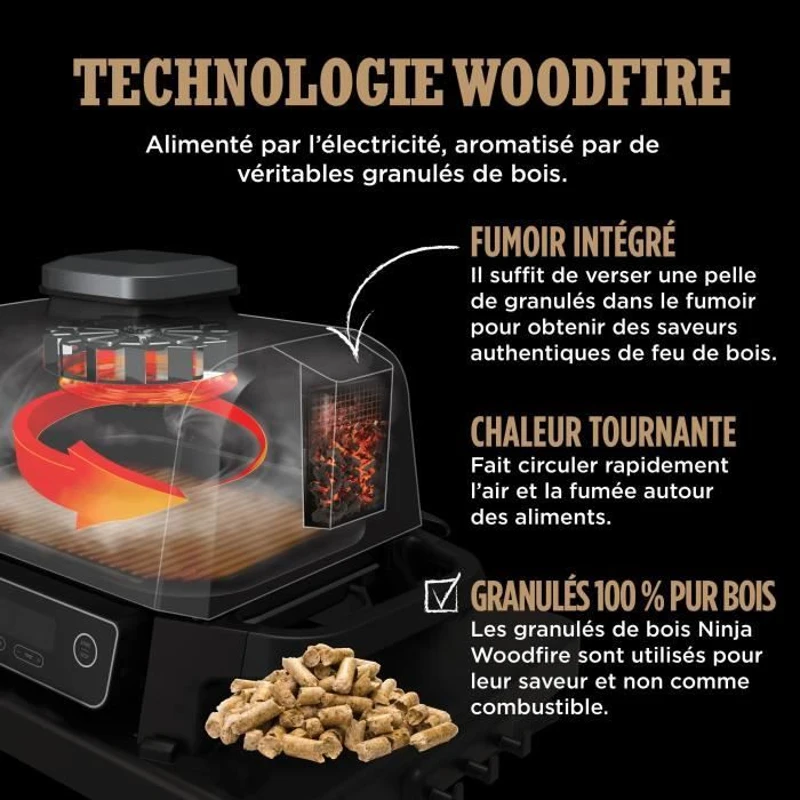 Barbecue électrique et fumoir NINJA - Woodfire OG701EU - 7 programmes de cuisson