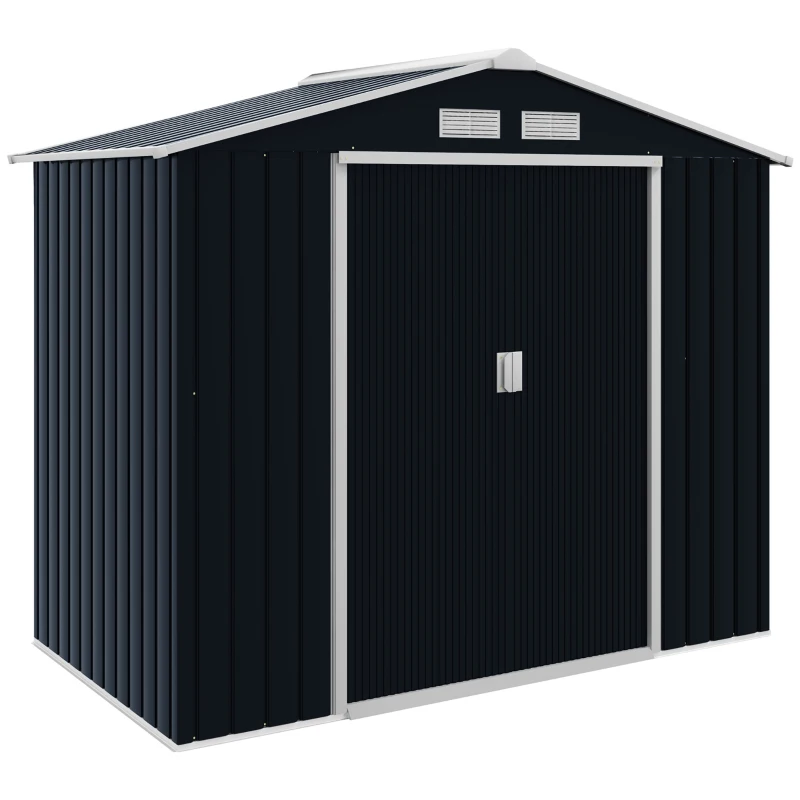 Outsunny 7 x 4ft Weatherproof Shed, Outdoor Bike Storage Shed with Ventilation Slots, Foundation Kit and Lockable Double Doors, Dark Grey