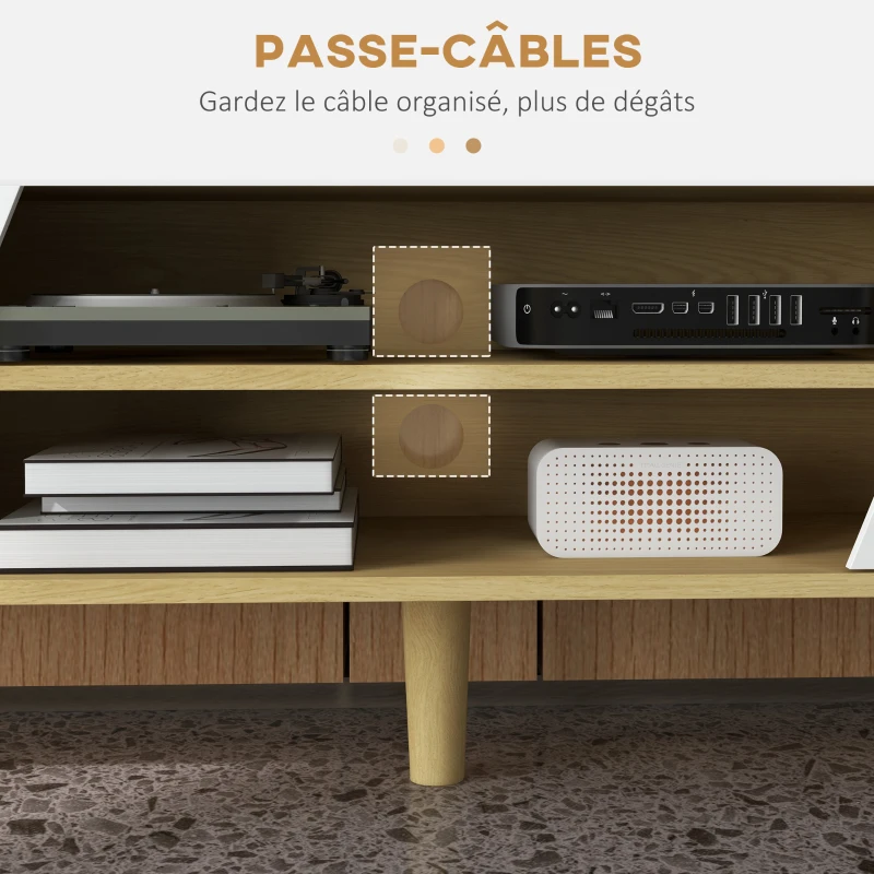 HOMCOM Meuble TV pour télévision jusqu'à 65 pouces design scandinave 2 portes 2 niches avec passe-câbles 150 x 30 x 42 cm