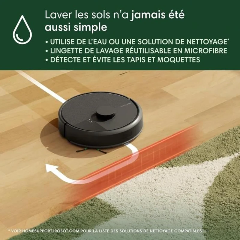 iRobot Roomba 105 Combo - Robot Aspirateur Laveur 2en1 - Puissance d'Aspiration de 7KPa - Navigation LiDAR - Détection des Tapis