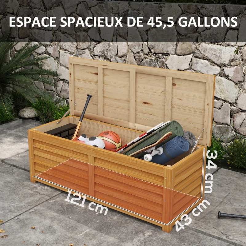 Outsunny Coffre de rangement extérieur jardin 176L en bois avec poignée, dim. 130L x 50l x 45H cm