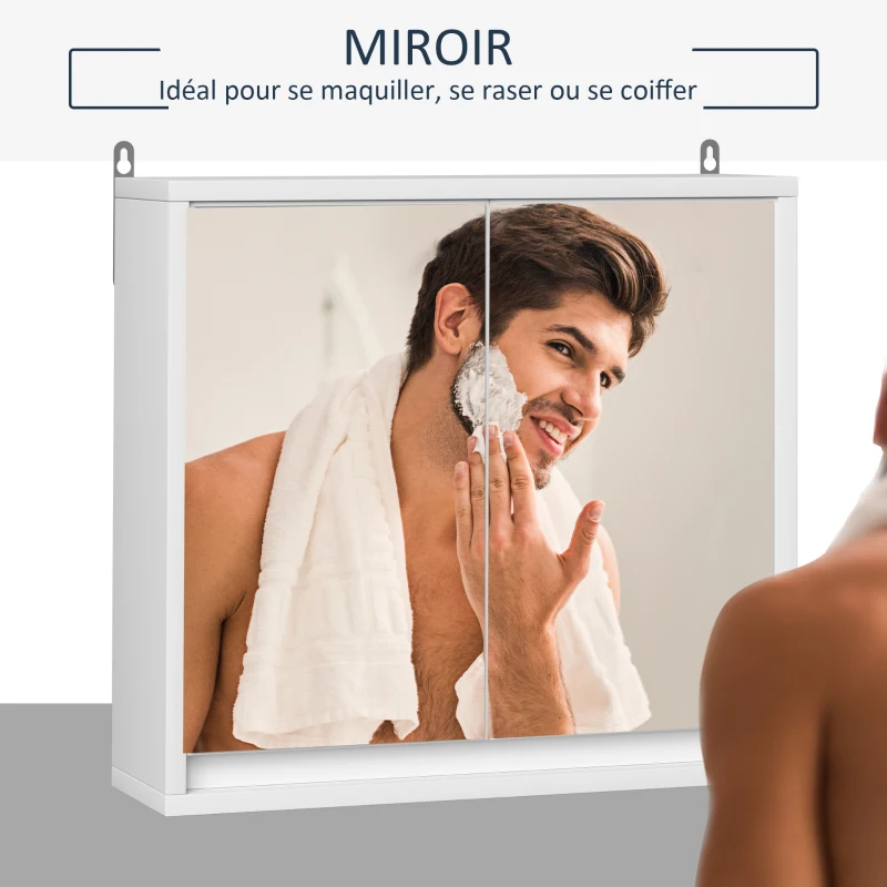 HOMCOM Armoire Murale Miroir Salle de Bain 2 étagères dim. 48L x 14l x 45H cm Panneaux Particules MDF Blanc