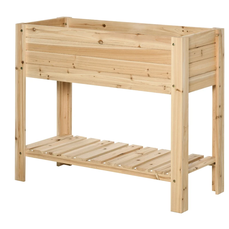 Outsunny Wooden Raised Plant Stand Outdoor Flower Bed Box with Clapboard 100 x 40 x 84cm