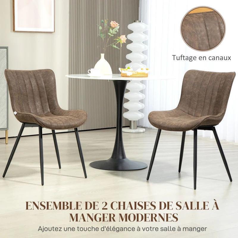 HOMCOM Lot de 2 chaises de salle à manger design moderne et capitonné pour salon, salle à manger, chambre à coucher, marron