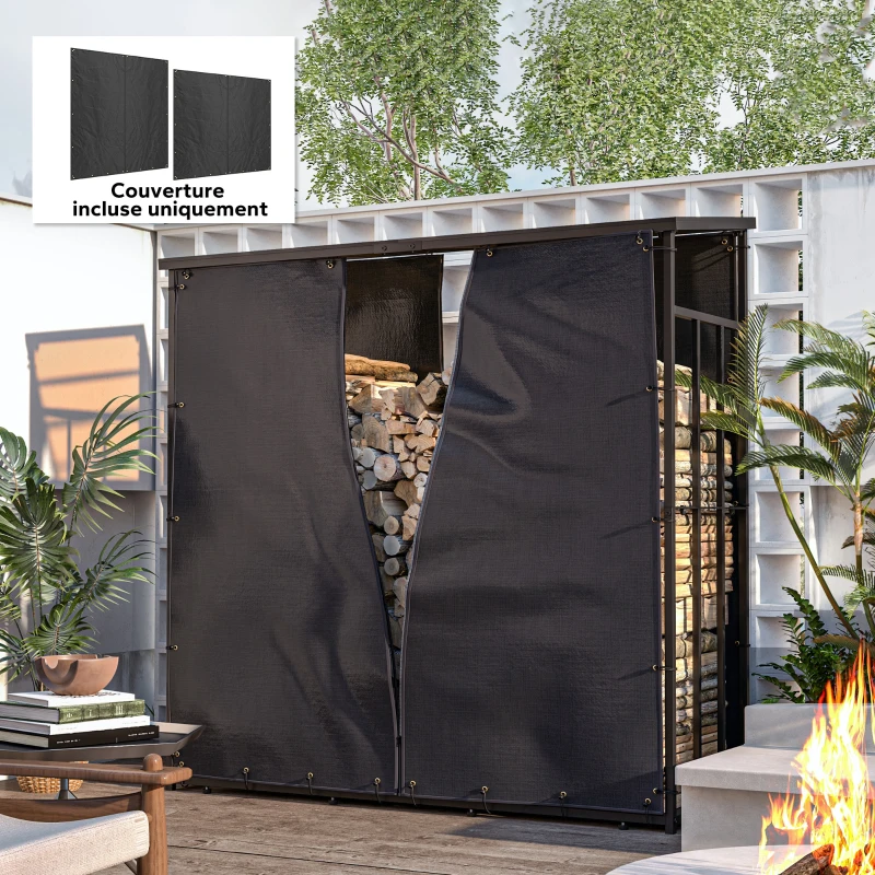 Outsunny Lot de deux housses pour râtelier à bûches housses pour porte-bûches protection l'eau les UV toile Oxford 600D noir