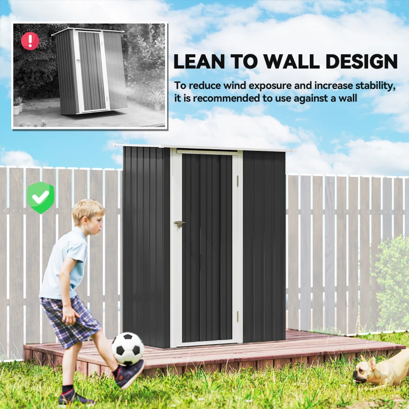 Outsunny 5ft x 3ft Garden Storage Shed, Outdoor Metal Shed with Sloped Roof, Lockable Door for Tools, Equipment, Grey