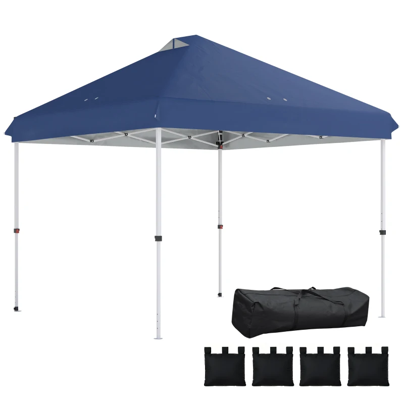 Outsunny 3 x 3 m Pop Up Gazebo with Wheels, UPF50+ One-Touch Outdoor Garden Party Tent Marquee Wedding Awning Canopy, Dark Blue