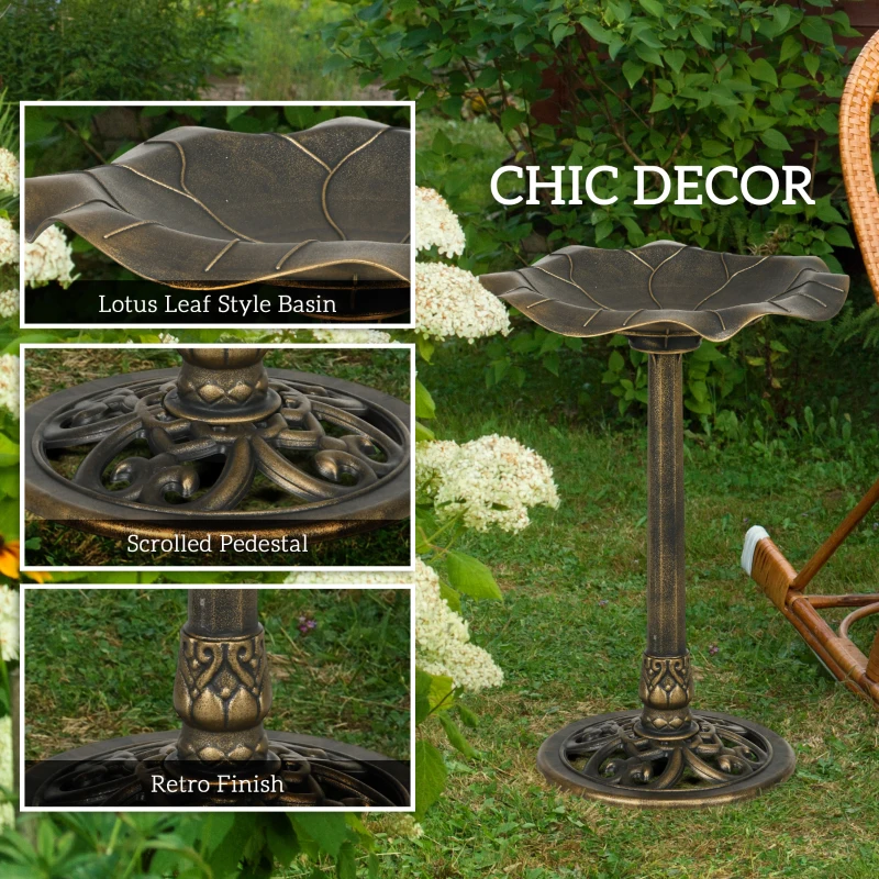 Outsunny 71cm Bird Bath for Garden, Standing Pedestal Birdbath with Lotus Leaf Basin, Vintage Decorative Bird Bath Bowl for Outdoor, Bronze Tone