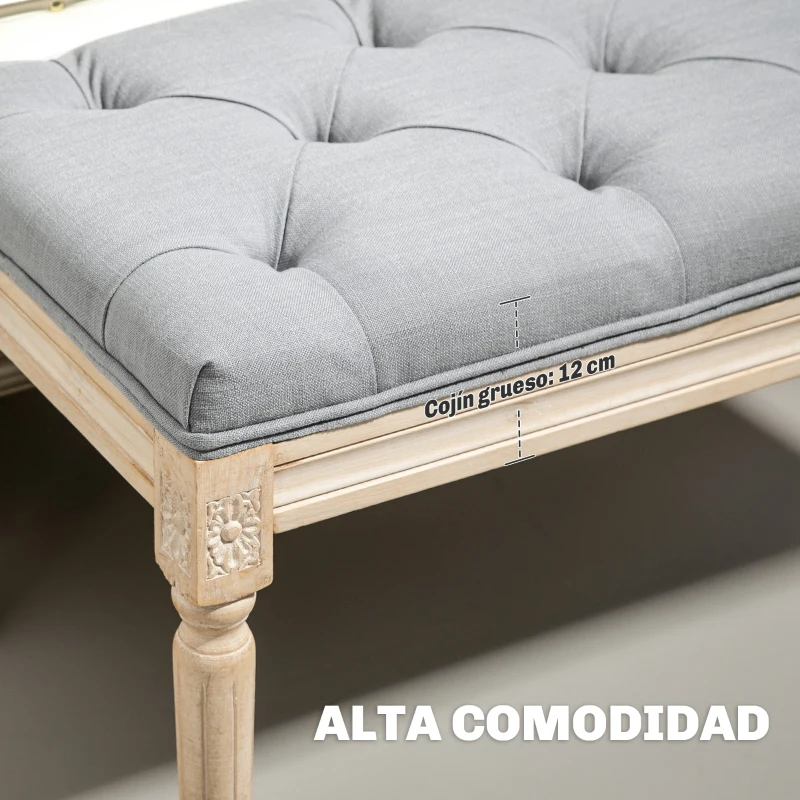 HOMCOM Banco Pie de Cama Tapizado en Lino Sintético con Patas de Madera y Asiento Acolchado Estilo Vintage Gris Claro