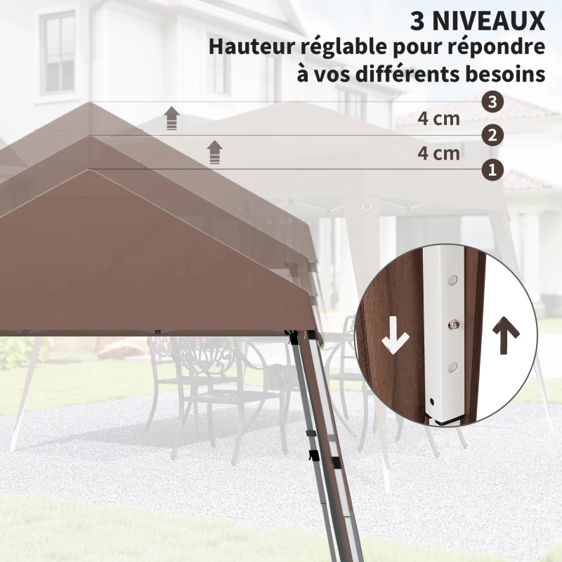 Outsunny Tonnelle Barnum de Jardin Pop-up Pliant 2,4 x 2,4 m Acier Polyester Sac de Transport Chocolat