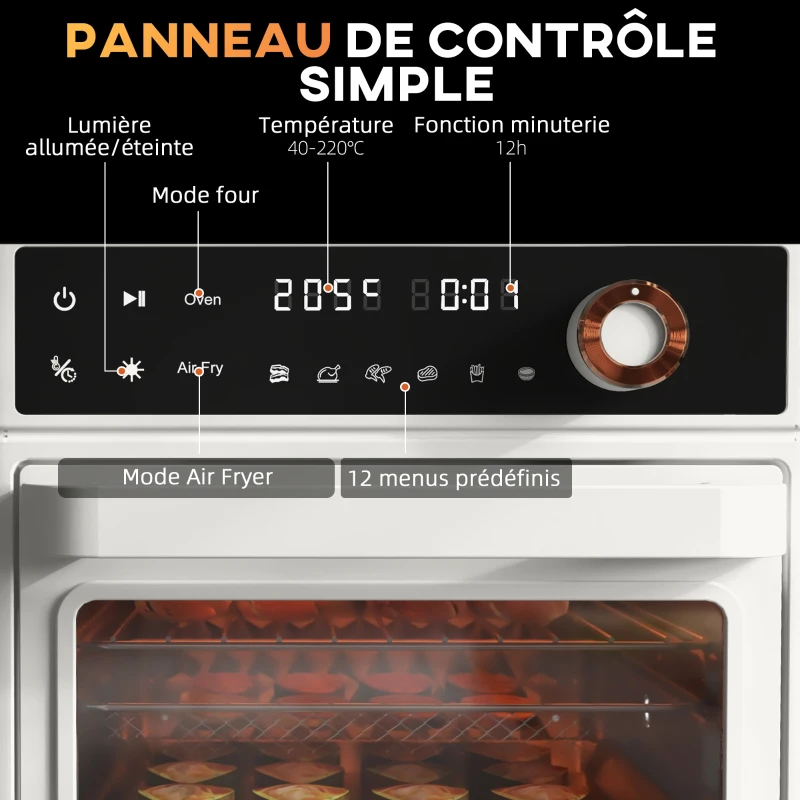 HOMCOM Four électrique de table 13L 1200W Friteuse à air 1200W Air Fryer avec 12 modes de chauffage et minuterie crème(m-7)
