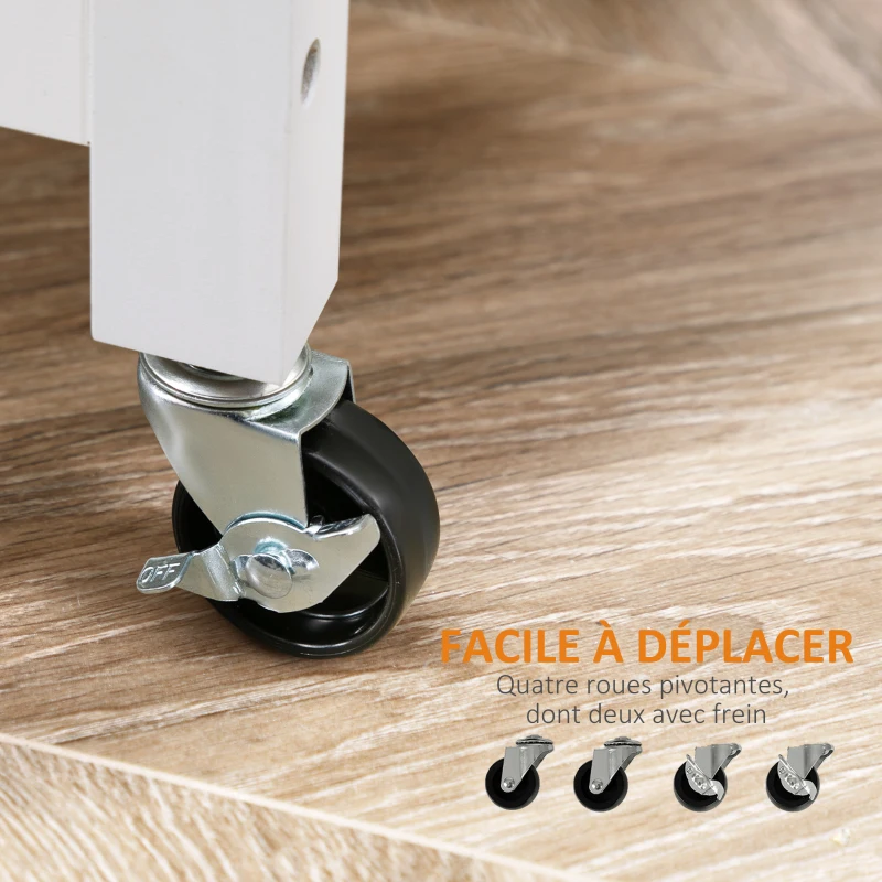 HOMCOM Chariot de service desserte de cuisine à roulettes multi-rangements 1 tiroir placard 2 portes avec étagère porte-torchons MDF blanc acier inoxydable