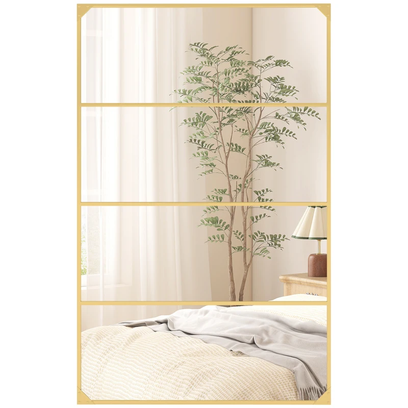HOMCOM Miroir mural verrière rectangulaire style industriel, horizontal ou vertical avec 4 crochets, en métal doré 109 x 69 cm