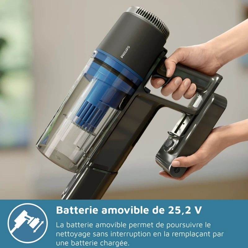Aspirateur balai sans fil - PHILIPS - XC3033/01 - Série 3000 - batterie lithium-ion 25.2V - balai a LED - Vert Cargo