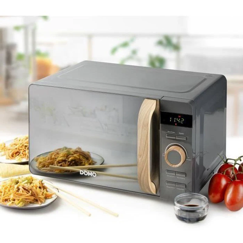 Micro-ondes - DOMO - DO3420 - Gris avec finition boisée - L45,1 x P34,7 x H25,8 cm - 20 L - 5 niveaux de puissance - 700W