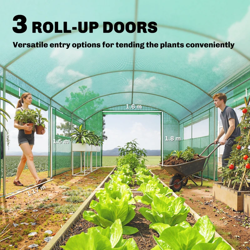 Outsunny 19 x 9.8ft Walk-In Polytunnel Greenhouse - Green