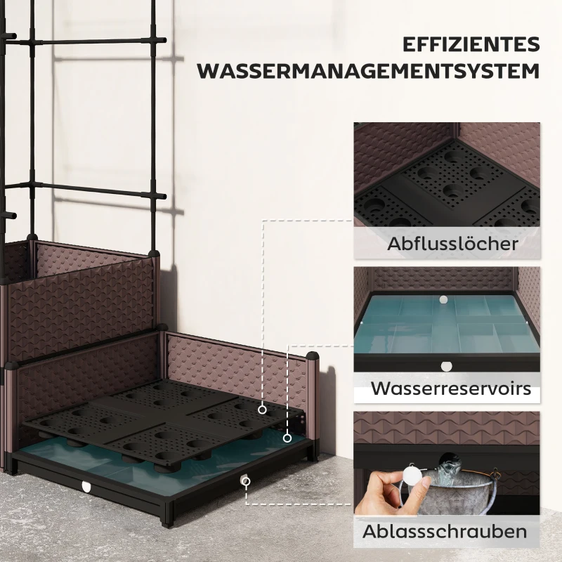 Outsunny Skrzynia do sadzenia ze stelażem do pnączy, otworami odpływowymi, plastikowymi donicami 100 x 50 x 174 cm