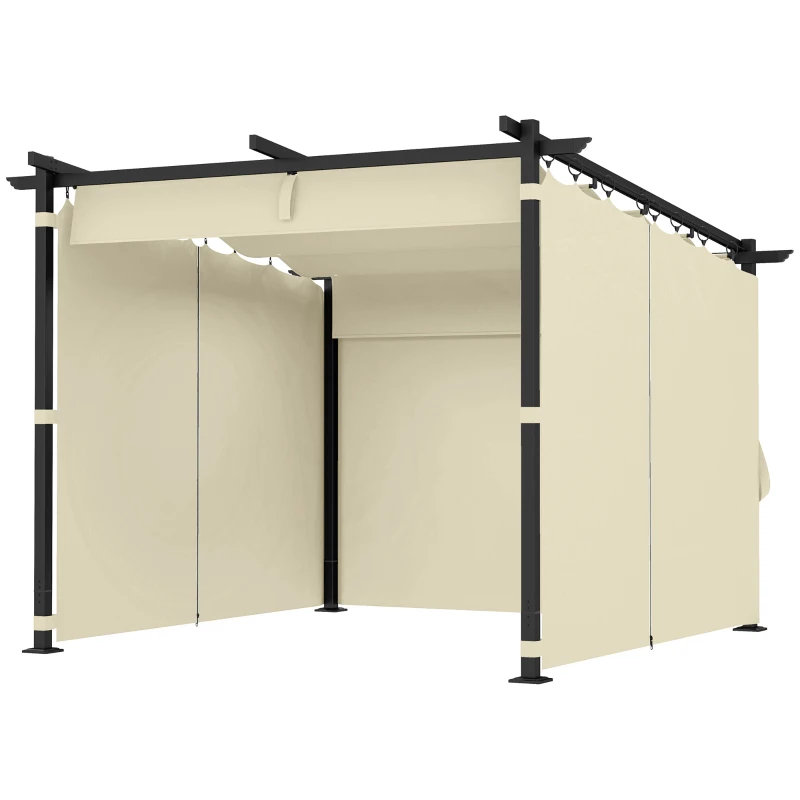 Outsunny 3 x 3 m Retractable Roof Pergola, with Curtains - Beige