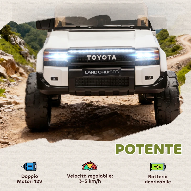 AIYAPLAY Auto Elettrica per Bambini TOYOTA Land Cruiser 12V con Telecomando, Età 3-6 Anni, Bianco