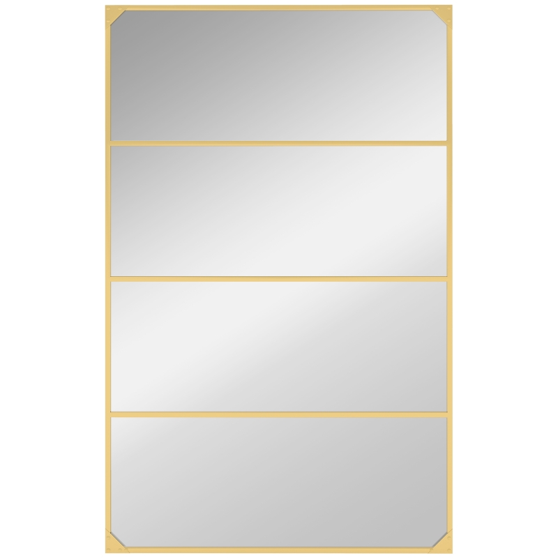 HOMCOM Miroir mural verrière rectangulaire style industriel, horizontal ou vertical avec 4 crochets, en métal doré 109 x 69 cm