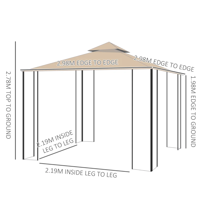 Outsunny 3(m) x 3(m) Garden Gazebo, Double Roof Outdoor Gazebo Canopy Shelter with Netting, Solid Steel Frame for Garden, Lawn, Backyard and Deck