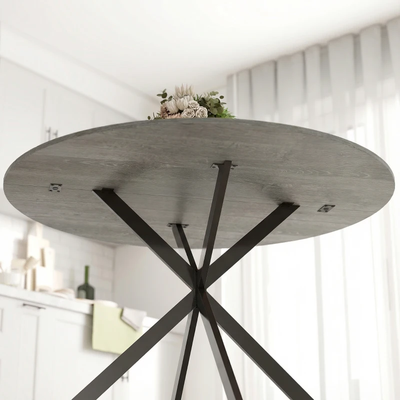 HOMCOM Round Dining Table for 4, Industrial-Style Kitchen Table with Steel Legs for Dining Room, Kitchen, Gray