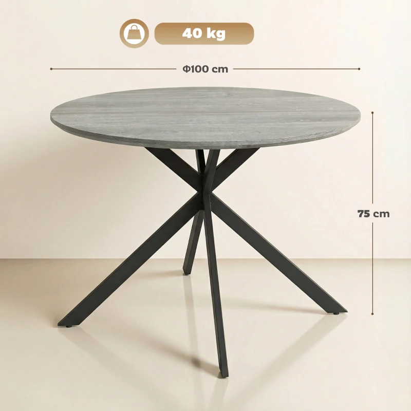 HOMCOM Tavolo rotondo per 4 persone in stile industriale con gambe in acciaio, per sala da pranzo, cucina, Grigio