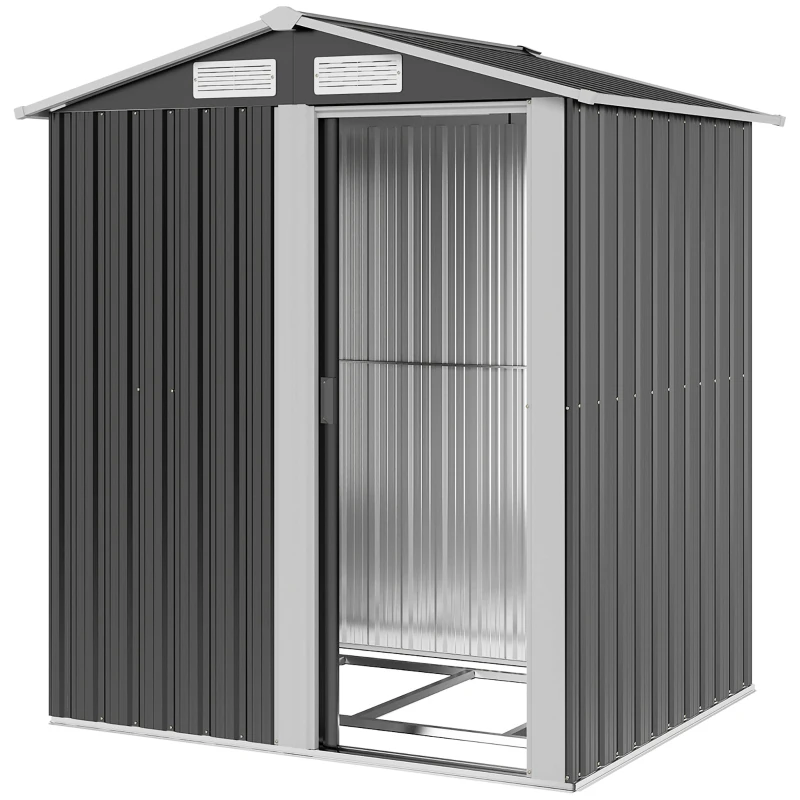 Outsunny Garden Metal Tool Storage Shed with Sliding Door, Sloped Roof and Foundation Kit, 152 x 132 x 188cm, Grey