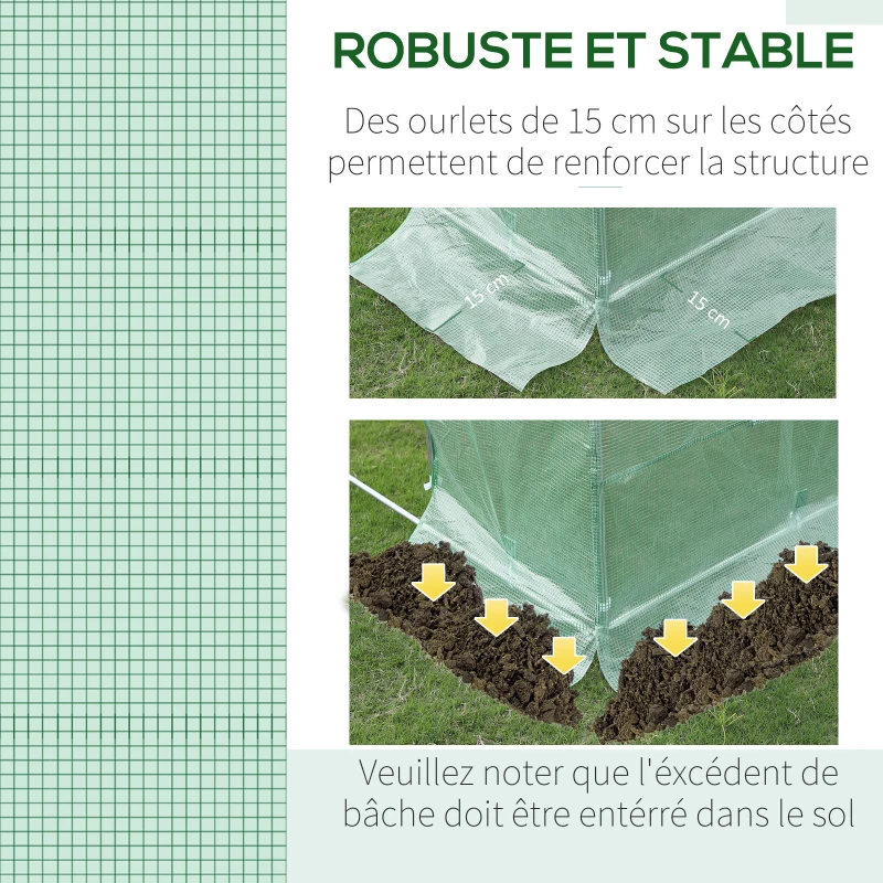 Outsunny Bâche de Rechange Serre Tunnel 6 m², bâche 3 x 2 x 2 m PE Anti-UV imperméable 6 fenêtres + Porte Enroulable zippée Vert