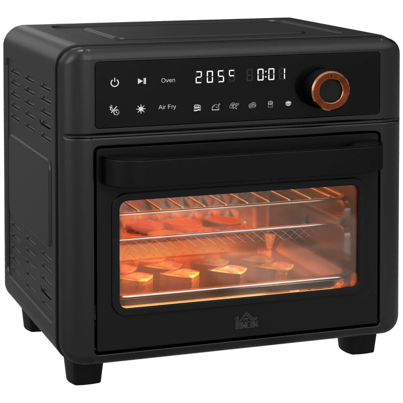 HOMCOM Mini Four, Friteuse à Air Chaud, 40-220°C, 12 Programmes, Accessoires, Noir