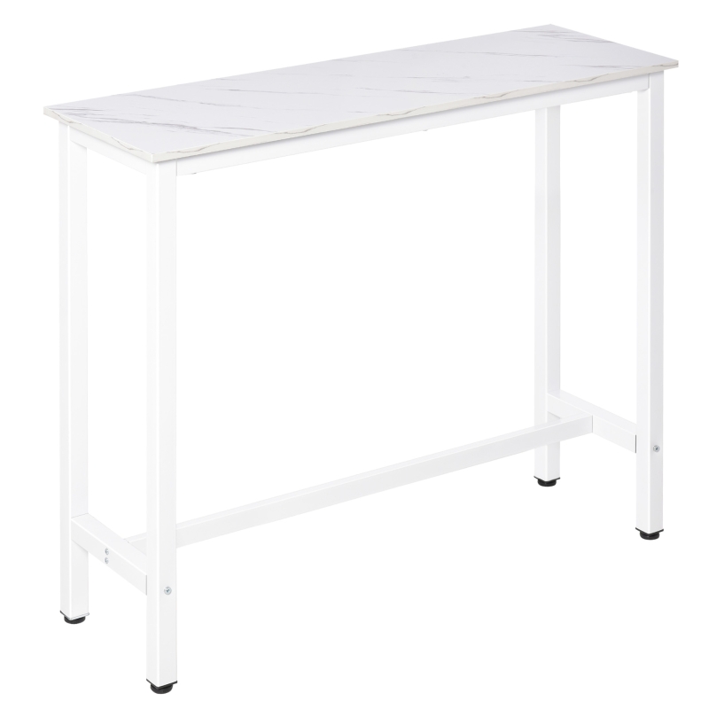 HOMCOM Table de bar table haute de cuisine mange-debout 120 x 40 x 100 cm châssis piètement acier, plateau aspect marbre blanc