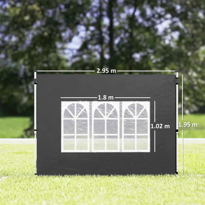 Outsunny Gazebo Side Panels, Sides Replacement with Window for 3x3(m) or 3x4m Pop Up Gazebo, 2 Pack, Black