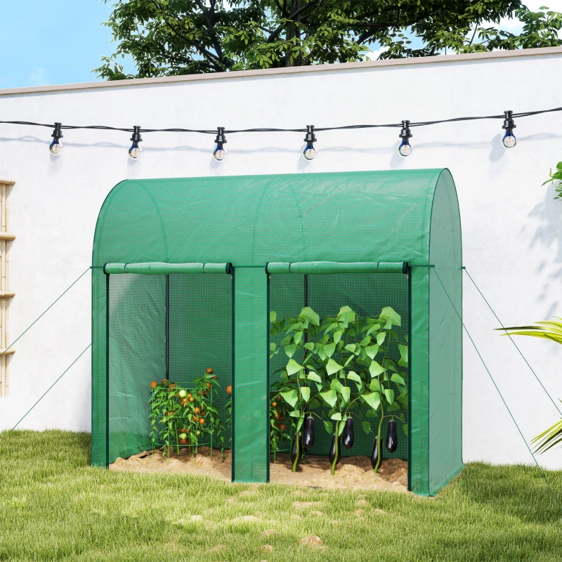 Outsunny Serre de jardin 2 m² serre à tomates 2 portes zippées enroulables acier PE haute densité anti-UV 2 x 1 x 1,78 m vert