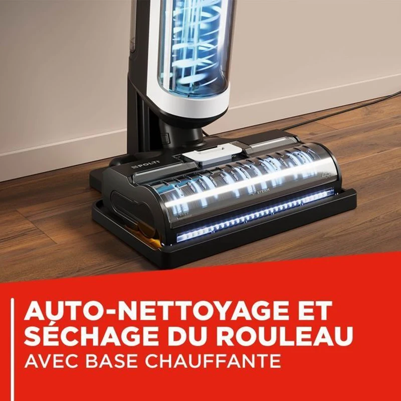 Aspirateur balai laveur vapeur - POLTI RollySteam WD10 - 7000 Pa - 0,6 L - Noir / Blanc