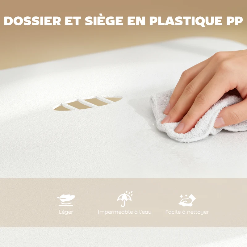 HOMCOM Lot de 6 chaises pliantes portables en plastique et acier, dossier incurvé, assise concave, 48,5 x 47 x 75 cm, blanc