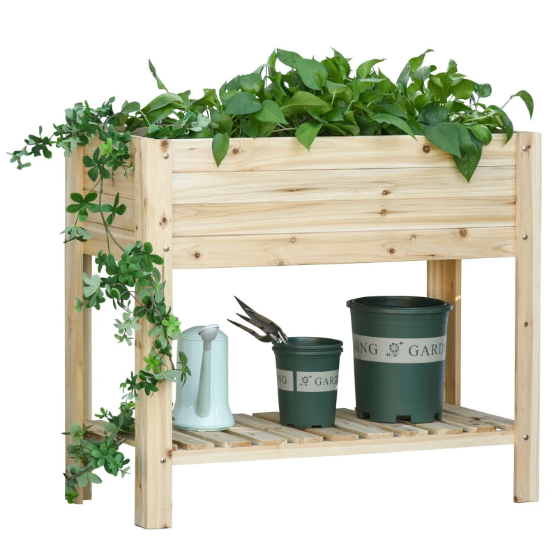 Outsunny Wooden Raised Plant Stand Outdoor Flower Bed Box with Clapboard 100 x 40 x 84cm