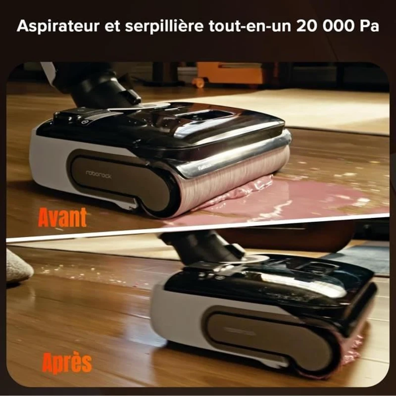 ROBOROCK F25 RT - Aspirateur Balai Laveur - 20000 Pa - Lavage a Chaud a 90 °C - Nettoyage Deux Bords - Auto-Nettoyage