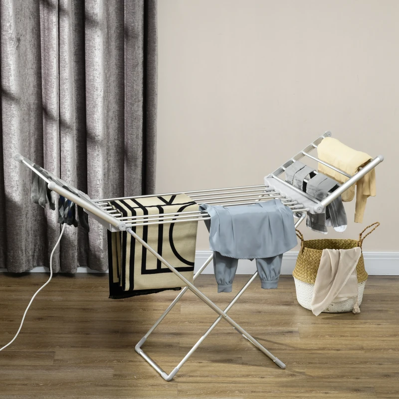 HOMCOM Séchoir à linge étendoir à linge électrique 2 ailes latérales extensibles cadre en alliage d'aluminium 144 x 53 x 91 cm