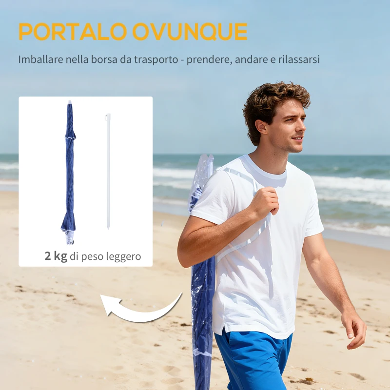 Outsunny Ombrellone Tenda Parasole 2 in 1 con Protezione UV 50, in Poliestere e Ferro, 2x2.2 m, Blu