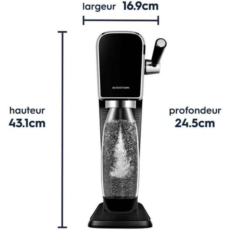 Machine a soda et eau pétillante - SODASTREAM - ART - 1 bouteille compatible lave-vaiselle - 1 recharge de gaz 60 L - Noir