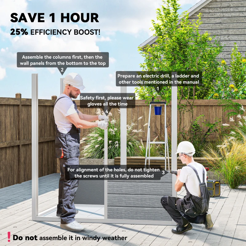 Outsunny 6 x 4ft Garden Shed, Plastic Shed with Floor, Window, Lockable Door and Vents, Wood Effect Resin Tool Shed for Outdoor, Grey