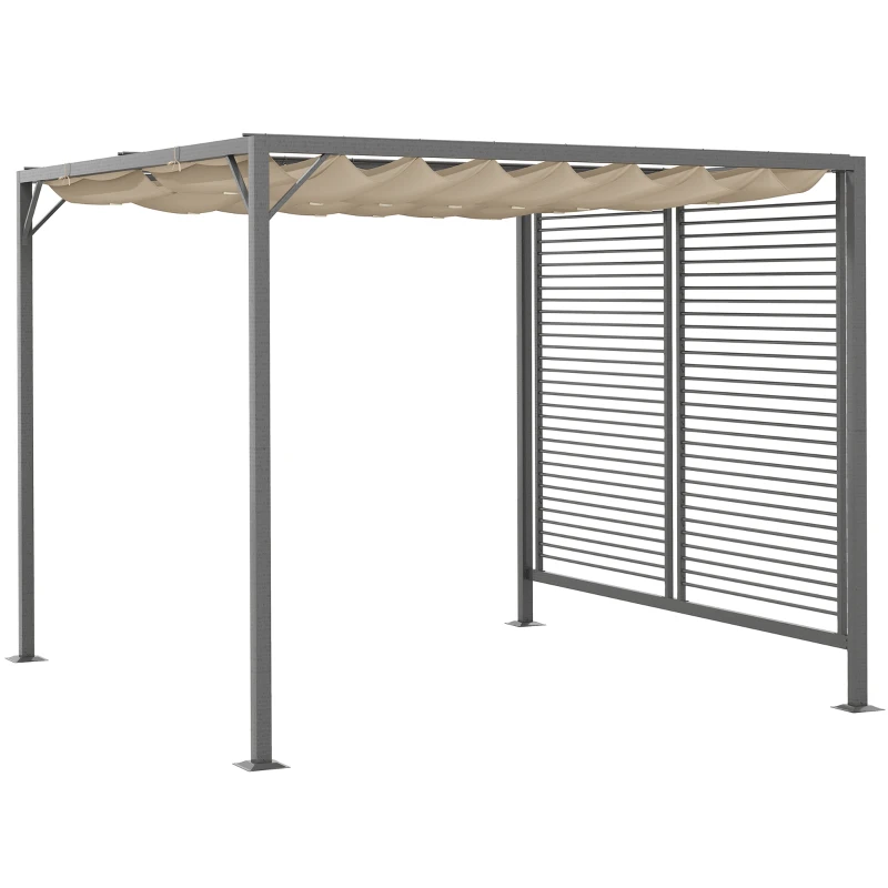 Outsunny 3 x 2.8m Metal Pergola, with Retractable Fabric Roof - Beige