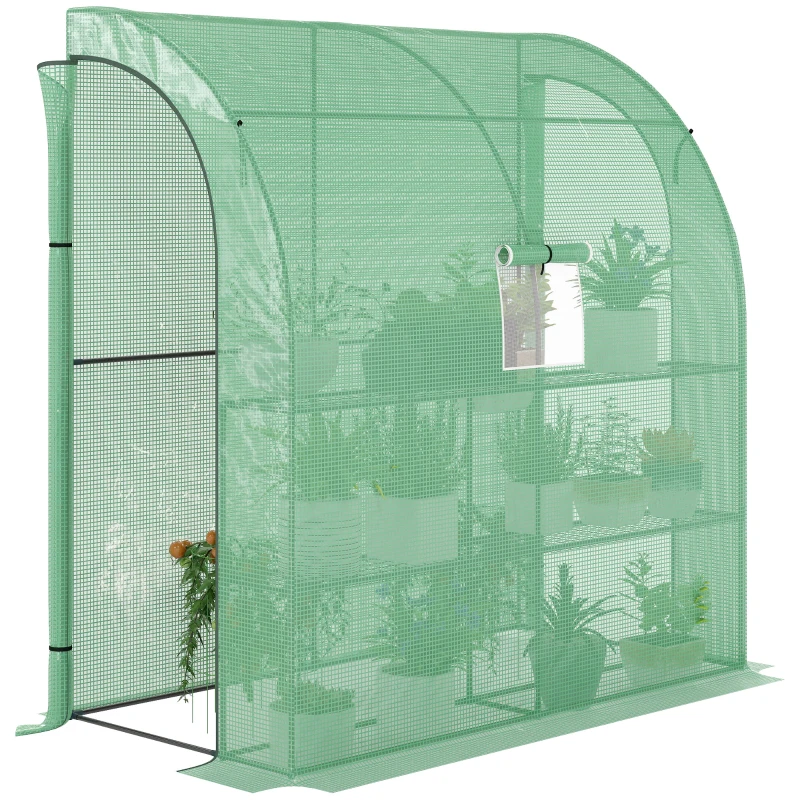 Outsunny Small Lean to Greenhouse 3-Tier with Shelves Outdoor, Green