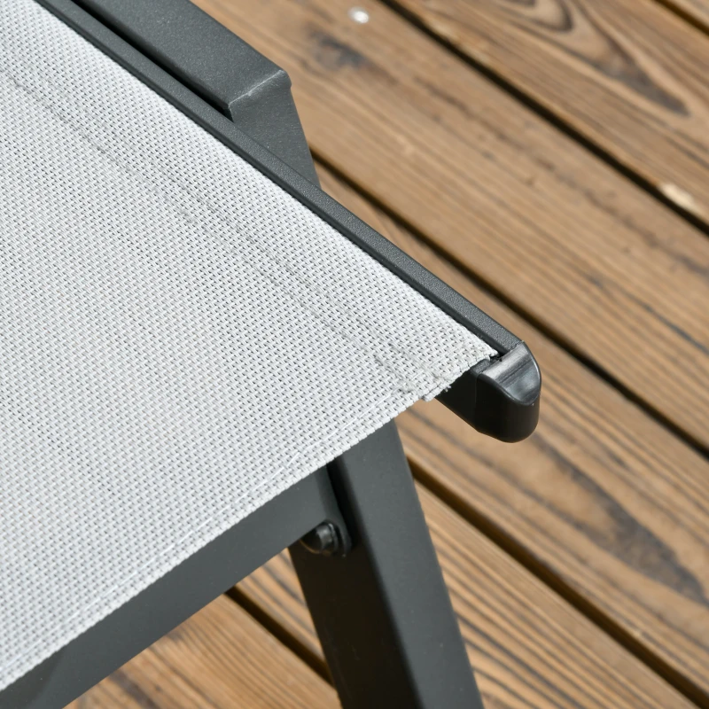 Outsunny Bain de soleil transat en aluminium et textilène avec roulettes et repose-tête dossier inclinable gris clair