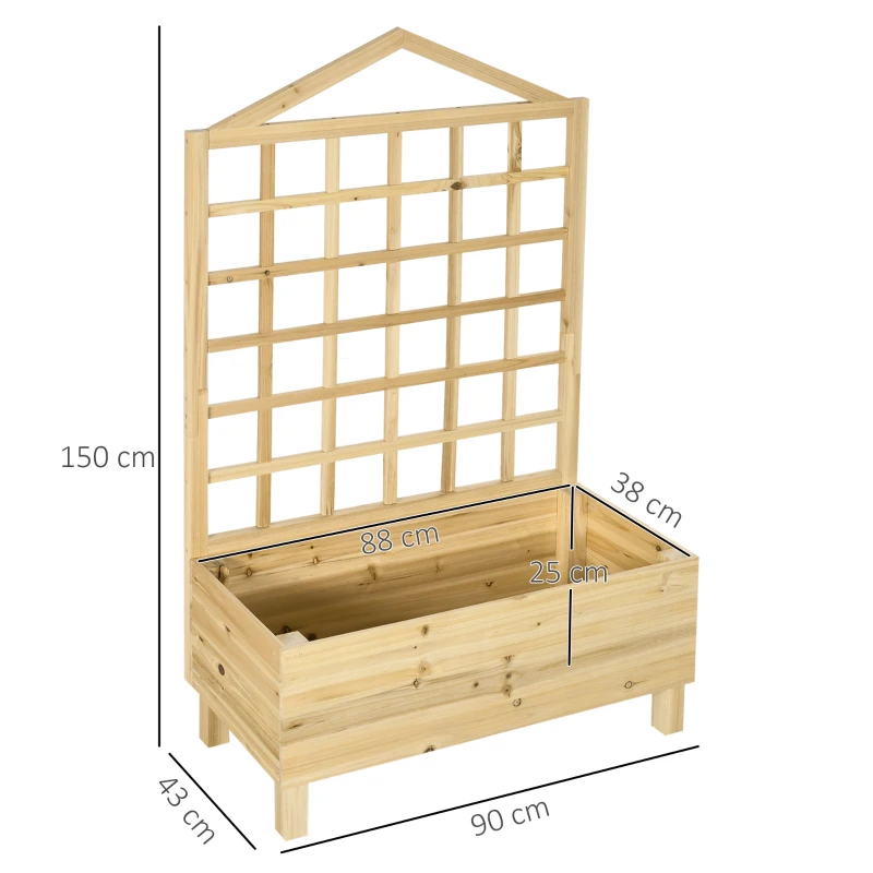 Outsunny Fioriera da Esterno in Legno di Abete con Grigliato e Fori di Drenaggio, 90x43x150 cm