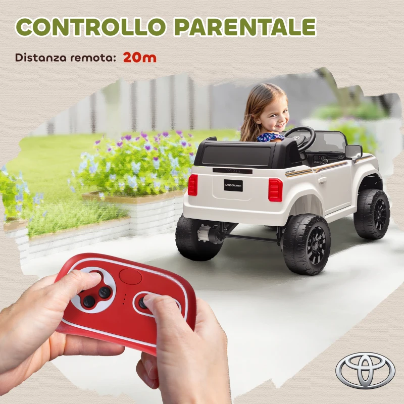AIYAPLAY Auto Elettrica per Bambini TOYOTA Land Cruiser 12V con Telecomando, Età 3-6 Anni, Bianco